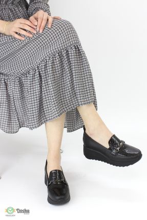 کفش لوفر مشکی زنانه چرم طبیعی پاشنه کوتاه ( 4 - 1 cm ) کد 818583434