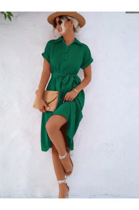 لباس سبز زنانه بافتنی جین رگولار آستین-کوتاه کد 818868302