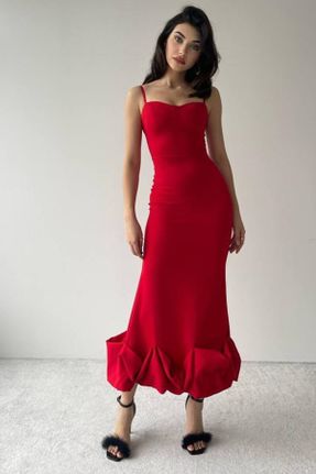 لباس قرمز زنانه بافتنی پنبه - پلی استر قلمی کد 818920823
