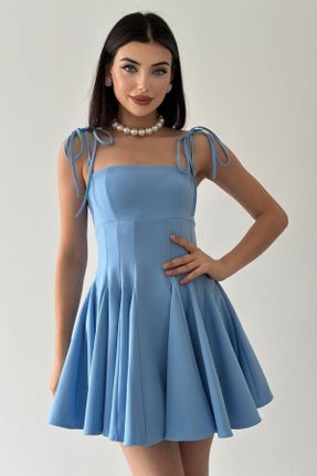لباس آبی زنانه بافتنی پنبه - پلی استر گلوژ بند دار کد 818939331