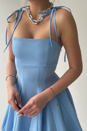 لباس آبی زنانه بافتنی پنبه - پلی استر گلوژ بند دار کد 818939331