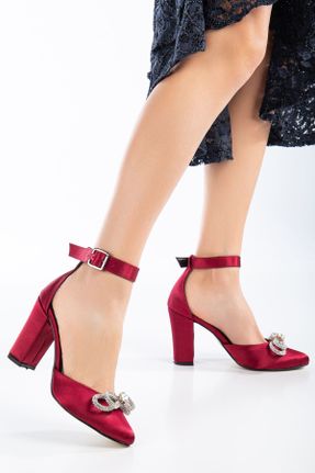 کفش پاشنه بلند کلاسیک زرشکی زنانه ساتن پاشنه نازک پاشنه متوسط ( 5 - 9 cm ) کد 818669168