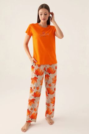 ست لباس راحتی نارنجی زنانه مخلوط ویسکون کد 818803027