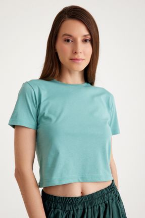 تی شرت سبز زنانه کراپ یقه گرد تکی جوان کد 818972944