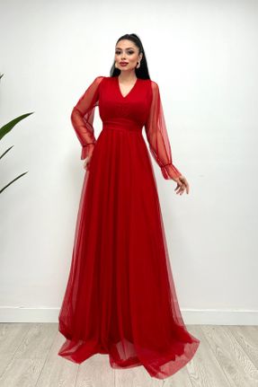 لباس قرمز زنانه بافت شیفون رگولار کد 798207406