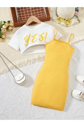 لباس زرد بچه گانه بافتنی پنبه - پلی استر کراپ آستین-بلند کد 819013154