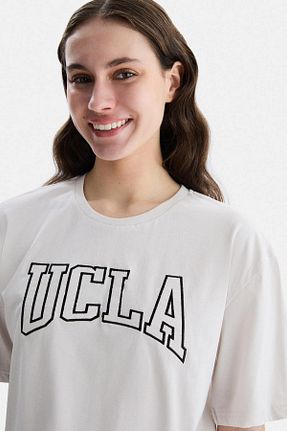 تیشرت بژ زنانه اورسایز Ucla - کد 819030097