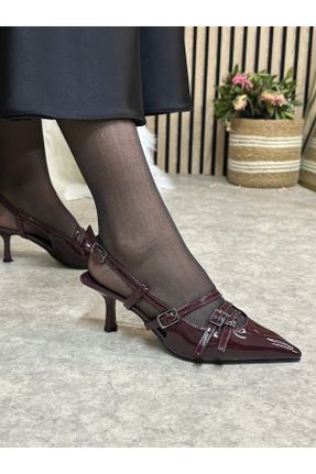 کفش پاشنه بلند کلاسیک زرشکی زنانه پاشنه متوسط ( 5 - 9 cm ) چرم مصنوعی پاشنه نازک کد 806669495