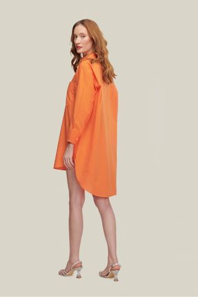 پیراهن نارنجی زنانه رگولار یقه پیراهنی پنبه (نخی) کد 819055825
