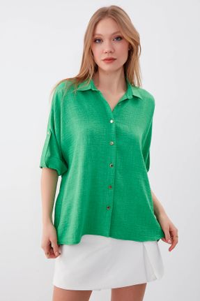 پیراهن سبز زنانه رگولار یقه پیراهنی کد 666246125