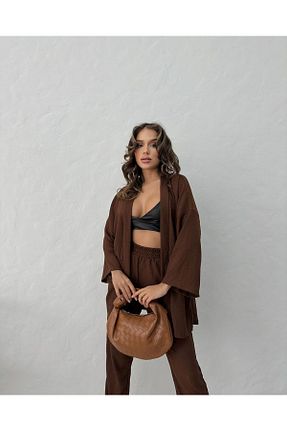 ست بالاتنه و پائین تنه قهوه ای زنانه بافت YUTA WEAR - کد 819194443