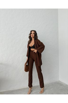ست بالاتنه و پائین تنه قهوه ای زنانه بافت YUTA WEAR - کد 819194443