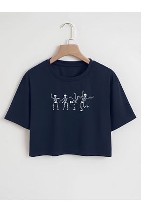 تیشرت سرمه ای زنانه کراپ Mad&Calf - کد 819199214