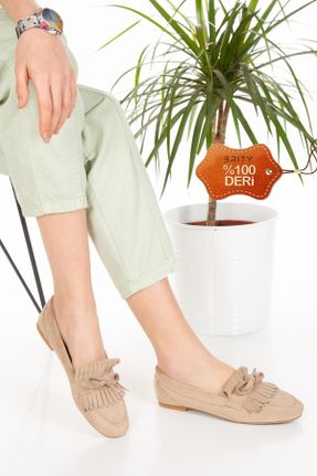 کفش لوفر بژ زنانه چرم طبیعی پاشنه کوتاه ( 4 - 1 cm ) کد 318354993