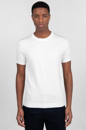 تی شرت سفید مردانه یقه گرد اکریلیک اسلیم فیت تکی کد 655842270