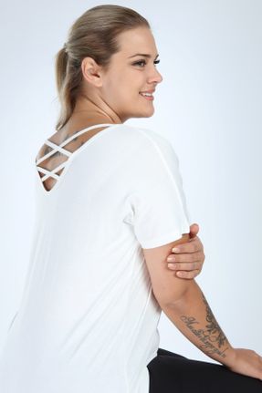 تی شرت سفید زنانه پنبه - پلی استر - الاستن یقه هفت ریلکس تکی کد 653839916
