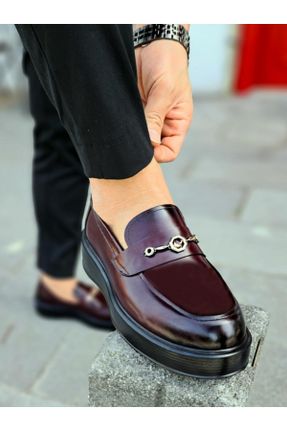 کفش کلاسیک زرشکی مردانه چرم طبیعی پاشنه متوسط ( 5 - 9 cm ) پاشنه ضخیم کد 819380450