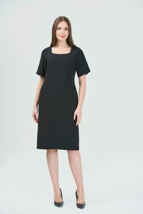 لباس مشکی زنانه بافتنی پلی استر سایز بزرگ آستین-کوتاه کد 167050192