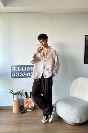 پیراهن بژ مردانه ریلکس فیت Flaw Wear - کد 804956200