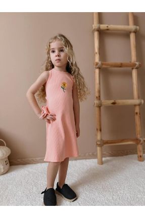 لباس نارنجی بچه گانه بافتنی پنبه (نخی) طرح گلدار اورسایز بند دار کد 812670936