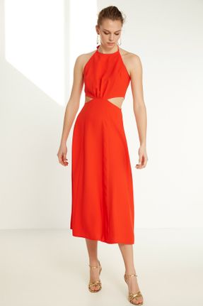 لباس قرمز زنانه بافتنی پلی استر رگولار آستین-کوتاه کد 277181552