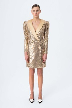 لباس طلائی زنانه بافتنی پلی استر رگولار کد 819131089