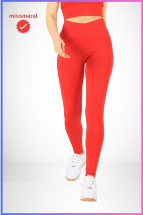 ساق شلواری قرمز زنانه بلند بافتنی مخلوط پلی استر کد 737378905
