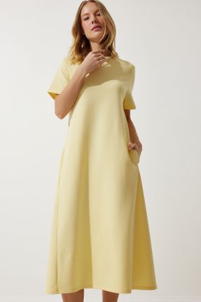 لباس زرد زنانه بافتنی پنبه - پلی استر - الاستن رگولار بند دار بیسیک کد 819364846