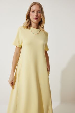 لباس زرد زنانه بافتنی پنبه - پلی استر - الاستن رگولار بند دار بیسیک کد 819364846