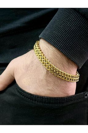 دستبند استیل (فولاد) طلائی مردانه استیل (فولاد) Bay hediye - کد 819113805