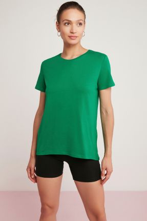 تی شرت سبز زنانه ریلکس یقه گرد تکی جوان کد 749506854