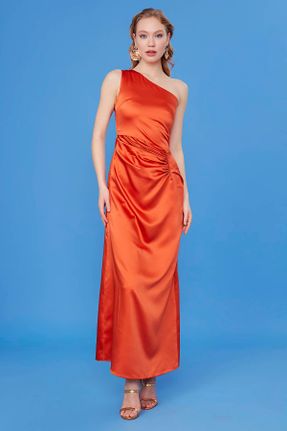 لباس نارنجی زنانه بافتنی پلی استر رگولار بند دار کد 318324551
