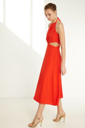 لباس قرمز زنانه بافتنی پلی استر رگولار آستین-کوتاه کد 277181552