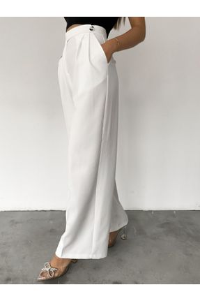 شلوار سفید زنانه پنبه - پلی استر - الاستن بافتنی پاچه راحت کد 819121858