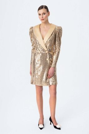 لباس طلائی زنانه بافتنی پلی استر رگولار کد 819131089
