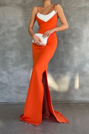 لباس نارنجی زنانه بافتنی بند دار کد 819187108
