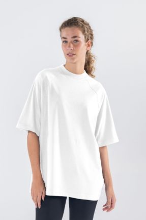 تی شرت سفید زنانه اورسایز یقه گرد کد 782370395
