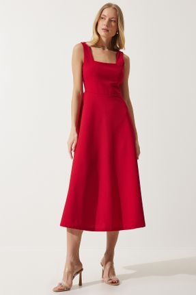 لباس قرمز زنانه بافتنی پلی استر رگولار بند دار کد 819347792