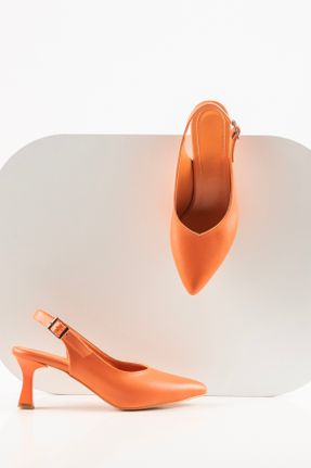 کفش پاشنه بلند کلاسیک نارنجی زنانه چرم مصنوعی پاشنه نازک پاشنه کوتاه ( 4 - 1 cm ) کد 819472562