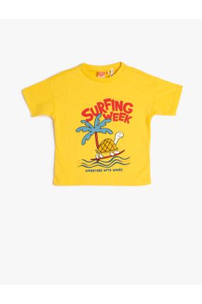 تی شرت زرد بچه گانه رگولار یقه گرد پنبه (نخی) تکی کد 690718053