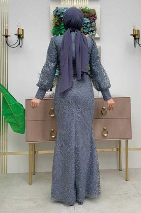 لباس مجلسی حجاب طوسی زنانه یقه ایستاده Bym Fashion - کد 819590168