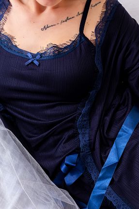 ست لباس راحتی سرمه ای زنانه Kalp Nisanca - کد 264187494