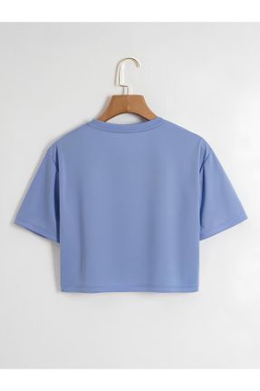 تی شرت آبی زنانه یقه گرد اورسایز کد 819591164