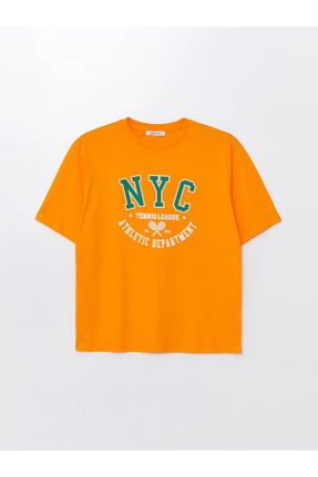 تی شرت نارنجی زنانه اورسایز یقه گرد کد 819664095