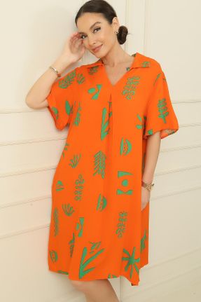 لباس نارنجی زنانه بافتنی اورسایز آستین-کوتاه کد 819710475