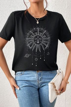 تی شرت مشکی زنانه رگولار یقه گرد بیسیک کد 820127238