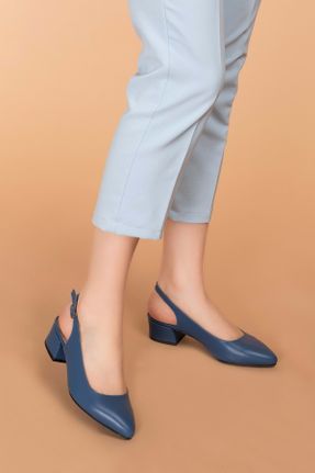 کفش پاشنه بلند کلاسیک آبی زنانه چرم طبیعی پاشنه ضخیم کد 112203911