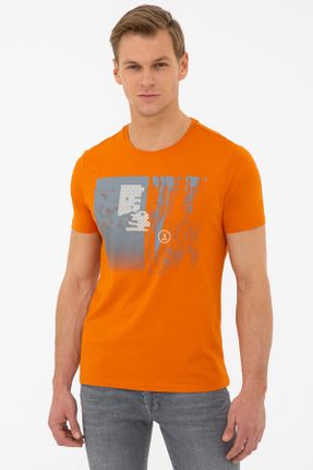 تی شرت نارنجی مردانه اسلیم فیت یقه گرد کد 109725899
