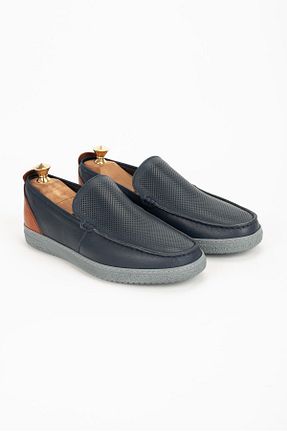 کفش کژوال سرمه ای مردانه چرم خالص MWShoes - کد 112516795