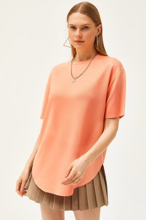 تی شرت نارنجی زنانه رگولار یقه گرد مودال تکی کد 819823579